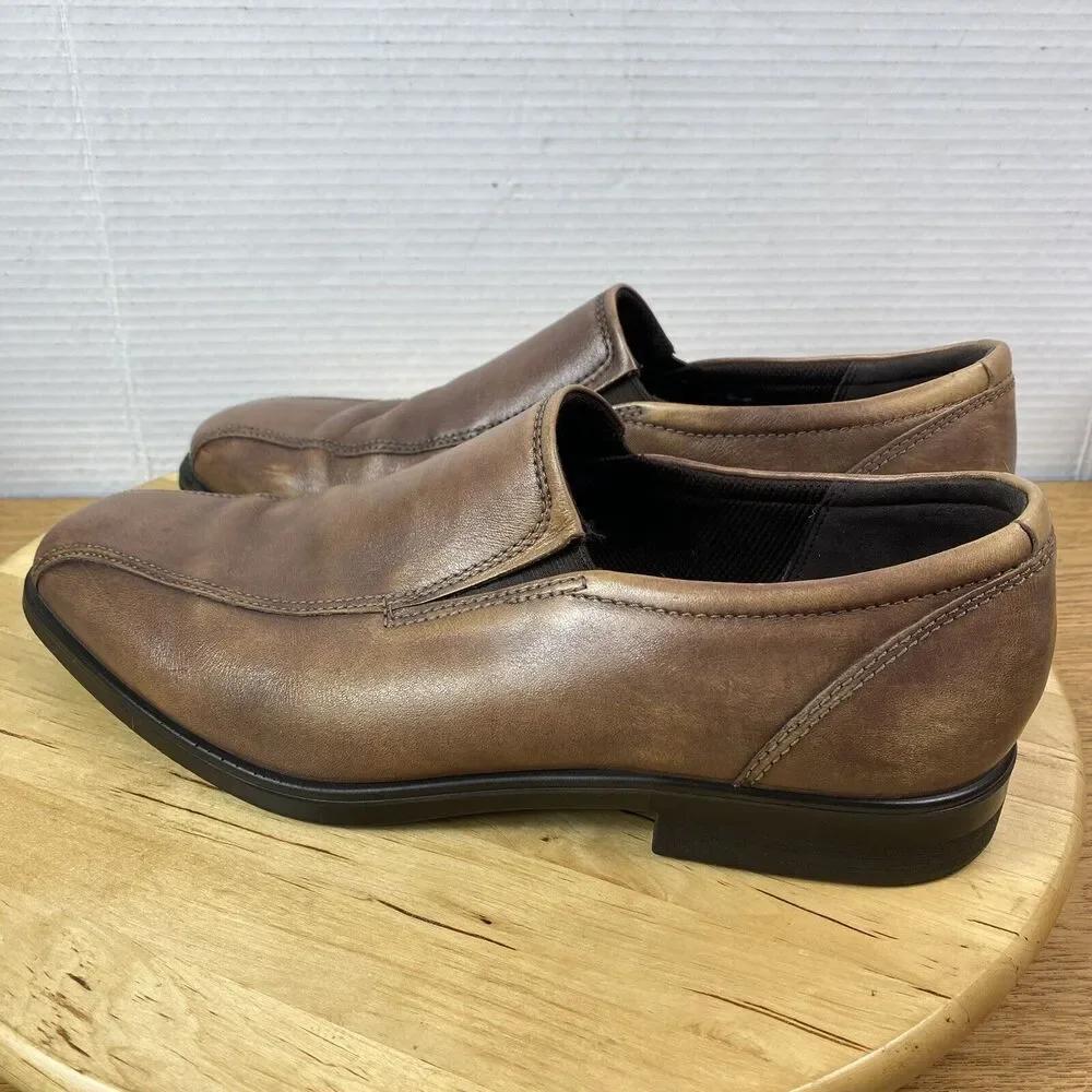 ECCO Slip On Leather Loafer Dress Shoes Distressed Brown Casual Men’s 10 US A61